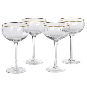 Set of 4 Gold Rim Ribbed Round Champagne Glasses nationwide delivery www.lilybloom.ie