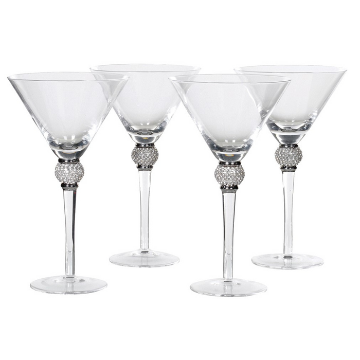 Set of 4 Silver Diamante Ball Martini Glasses