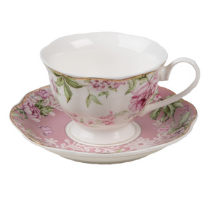 Set of 6 Pink Floral Cup & Saucer Set  nationwide delivery www.lilybloom.ie