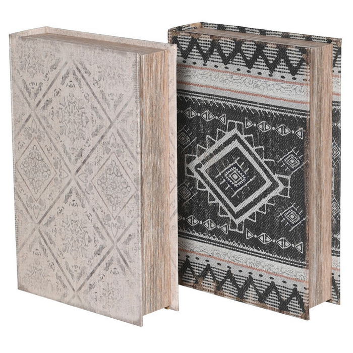 Set of 2 Black and Grey Patterned Book Boxes