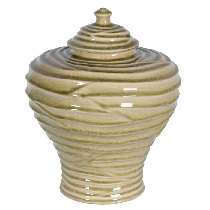 Small Sage Rippled Vase with Lid