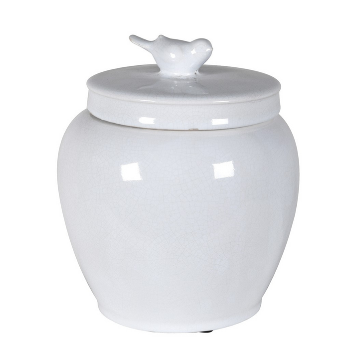 Small White Bird Top Jar