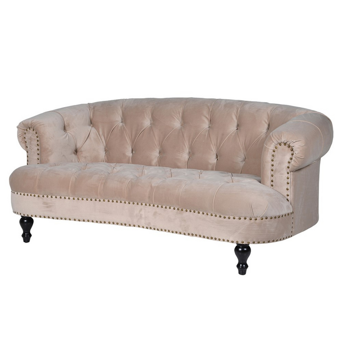 Taupe 2 Seater Velvet Button Sofa