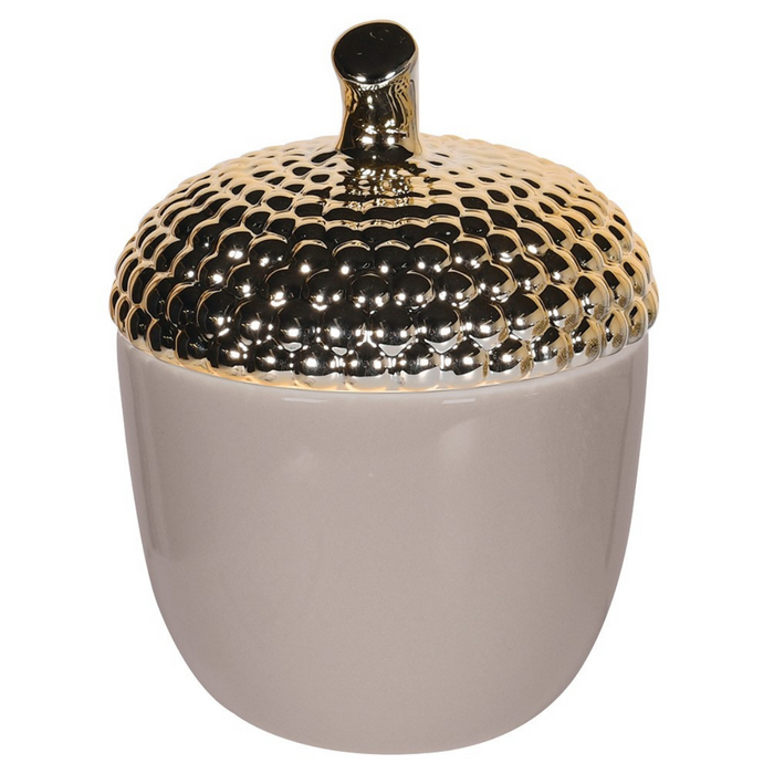 Taupe and Gold Acorn Lidded Jar