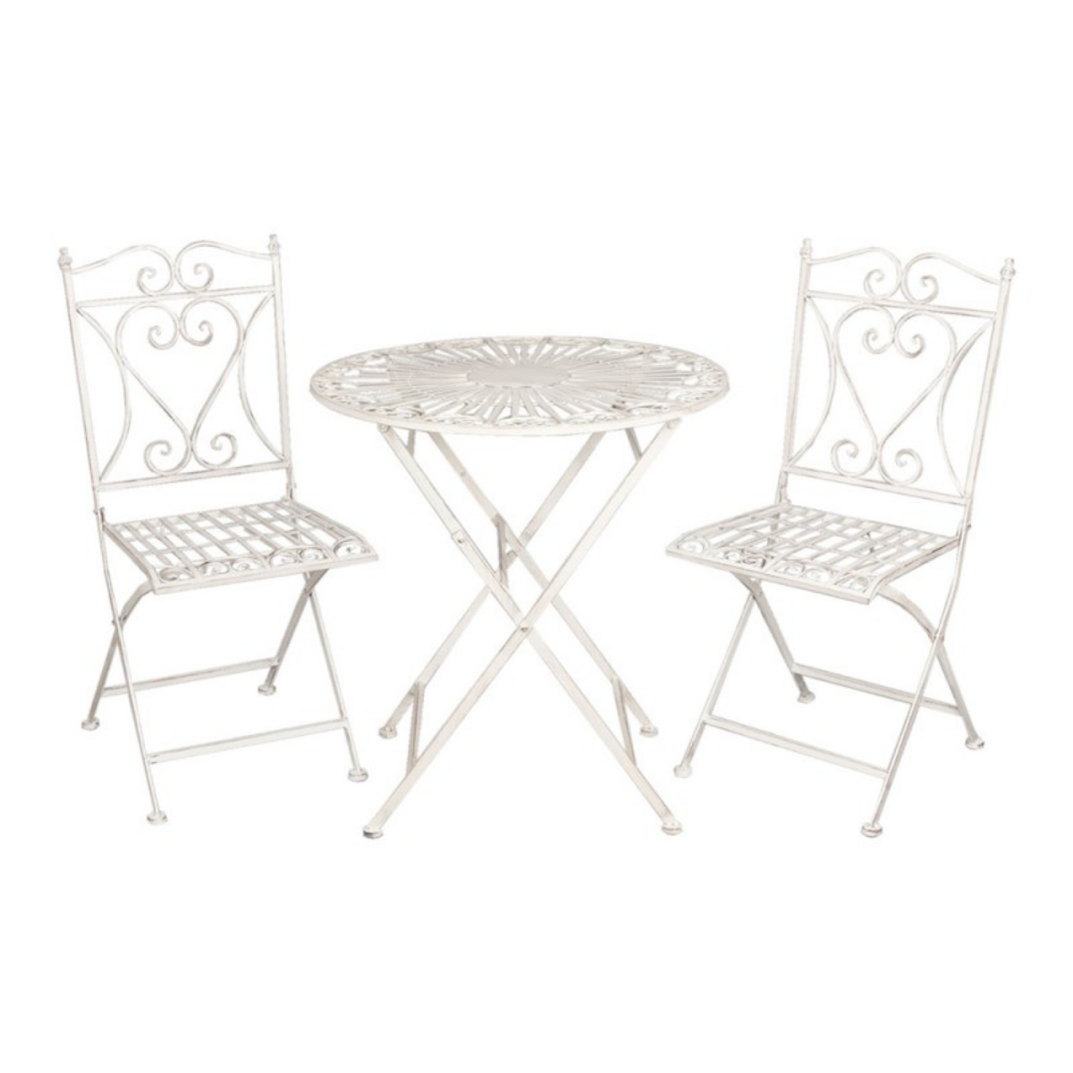 Off White Iron Patio Set with Table 2 Chairs Garden