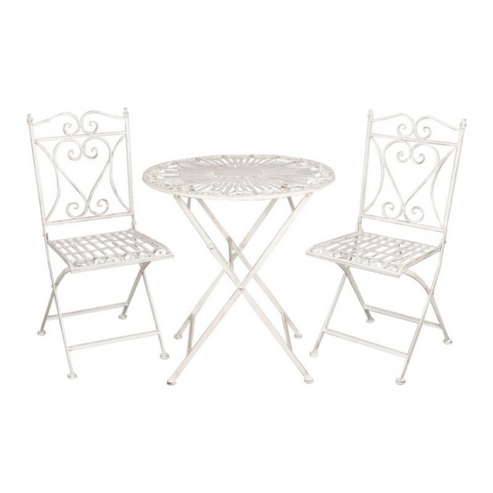 Off White Iron Patio Set with Table & 2 Chairs Garden