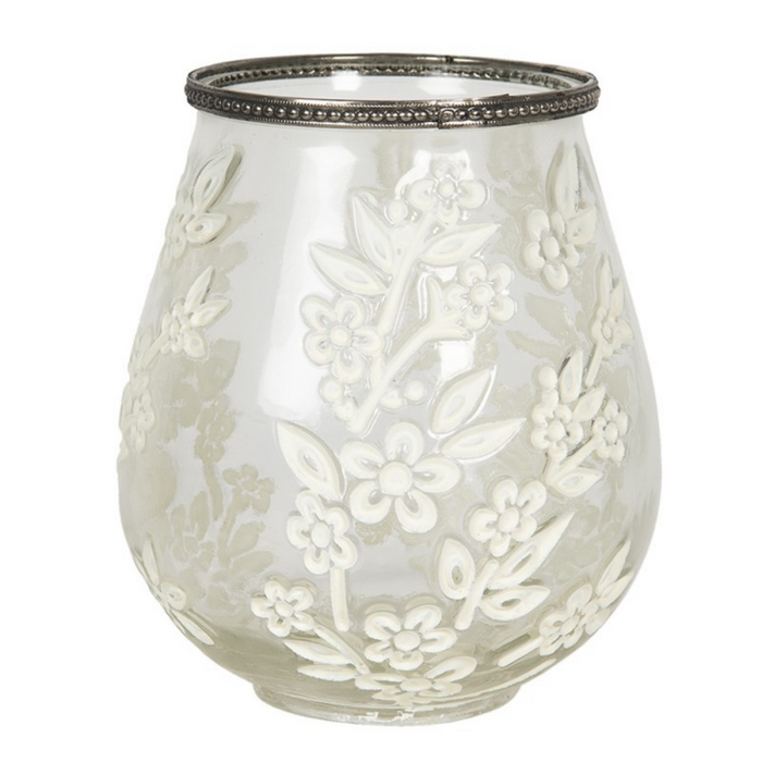 White Flowers Glass Tea light holder