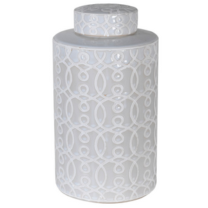 White Round Patterned Ginger Jar delivery nationwide www.lilybloom.ie