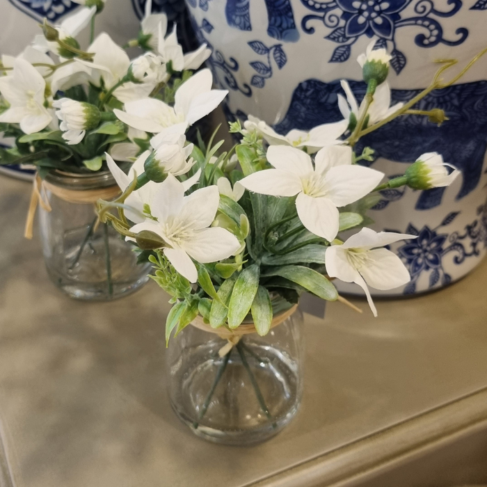 White Spring Flowers in Glass Vase