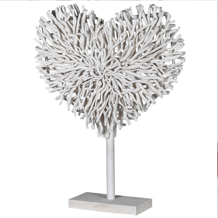 White Twig Heart On Stand