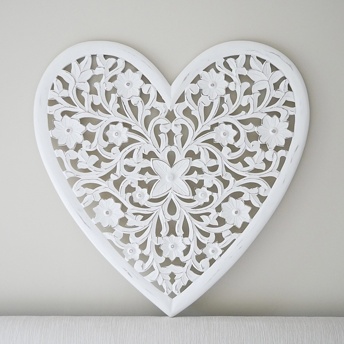 White Wooden Heart Panel  - Large
