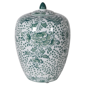 White and Green Floral Lidded Urn nationwide delivery www.lilybloom.ie