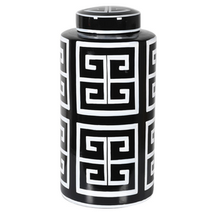 large black and white lidded ginger jar monochrome home accessories www,lilybloom.ie