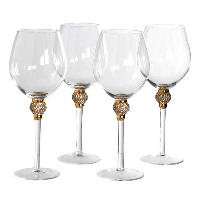 Set 4 Gold Diamante Red Wine Glasses