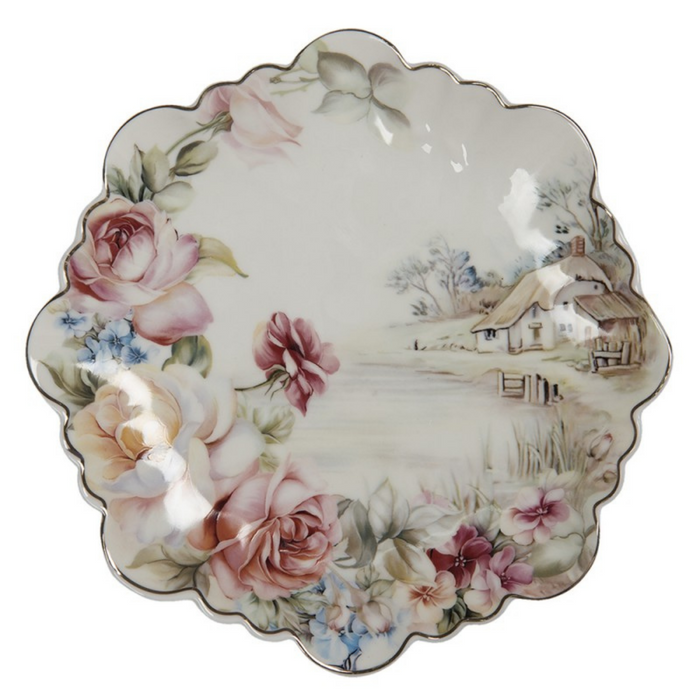 White Porcelain Floral Round Plate