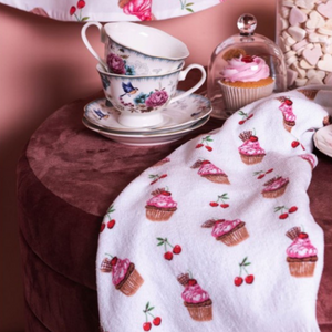 White Cupcake Tea Towel